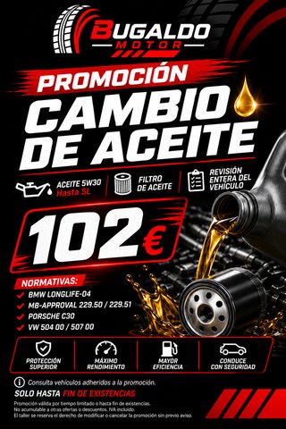 CAMBIO ACEITE 5W30 + FILTRO + REVISIÓN | 102€