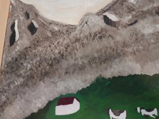 Cuadro pintado a mano paisaje asturiano de montaña