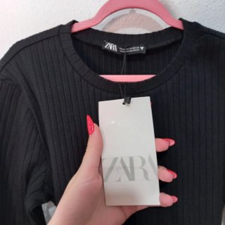 Top Zara Negro Manga Larga con lazo cintura