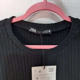 Top Zara Negro Manga Larga con lazo cintura
