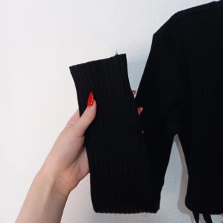 Top Zara Negro Manga Larga con lazo cintura