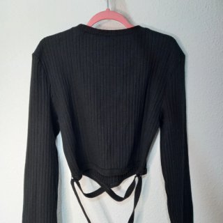 Top Zara Negro Manga Larga con lazo cintura