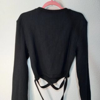 Top Zara Negro Manga Larga con lazo cintura