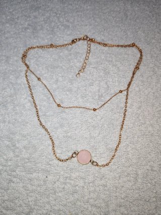 Collana doppio filo oro con pendente rosa