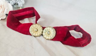 Cinturón Vintage Terciopelo Rojo con Broches Flora