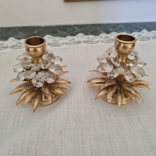 Coppia Portacandele Ottone e Cristallo