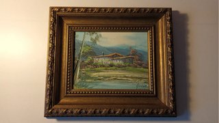 Óleo de casa rural con paisaje