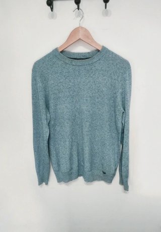Jersey hombre azul denim melange cuello redondo