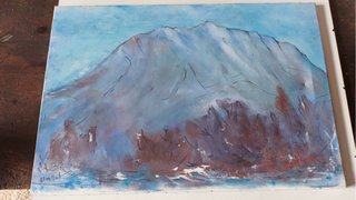 Óleo sobre lienzo paisaje azul y marrón