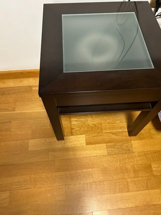 Mesita auxiliar madera y cristal
