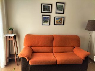 Sofá compacto 3 plazas naranja y marrón