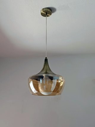 Lámpara colgante cristal ámbar y metal dorado