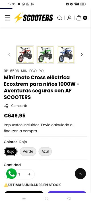 Minimoto Eléctrica Infantil Ecoxtrem Roja