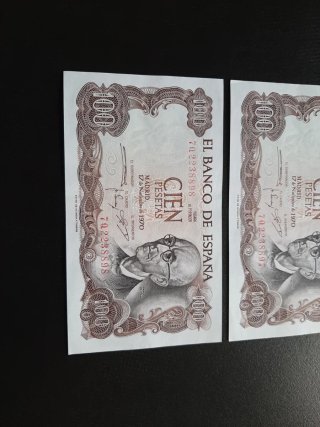 BILLETES DE 100 PESETAS DE 1970 PAREJA CORRELATIVA