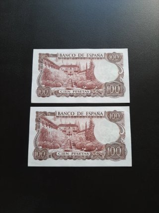 BILLETES DE 100 PESETAS DE 1970 PAREJA CORRELATIVA