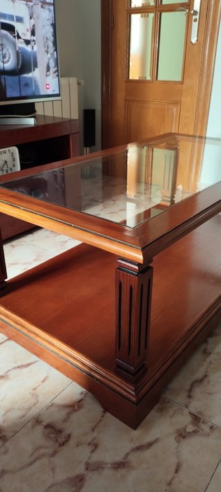 Mesa auxiliar madera maciza con cristal