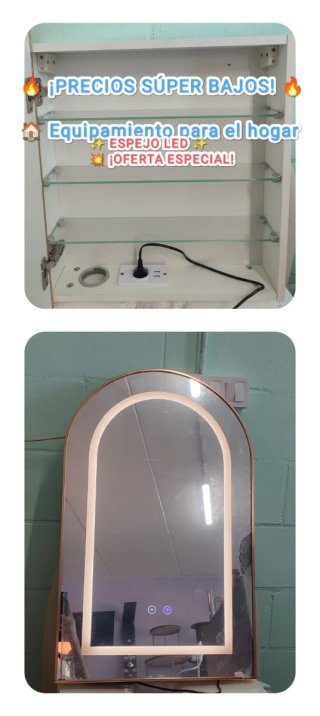 Espejo de pared dorado con luz LED