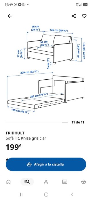 Sofá Cama Fridhult Gris Claro Ikea