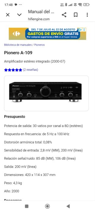 PIONEER A-109 AMPLIFICADOR