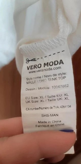 Camiseta Blanca Tirantes Vero Moda XL Débardeur
