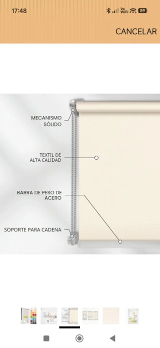 Estor enrollable sin taladrar beige