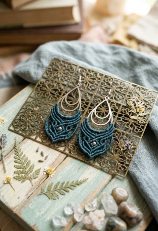 Pendientes macramé color esmeralda