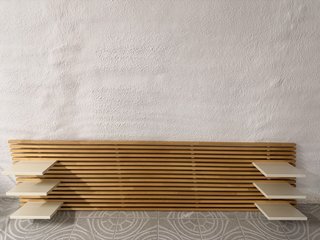 Cabecero de madera con estantes