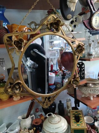 Espejo Vintage Dorado con Flores