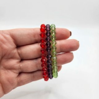 Pulseras de Cristal (Rojo, Morado, Verde)