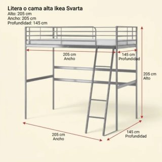 Cama alta metálica gris Ikea Svarta