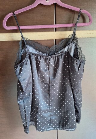 Pigiama corto Tezenis nero pois bianchi raso pizzo