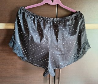 Pigiama corto Tezenis nero pois bianchi raso pizzo