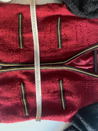 Blazer Tweed Mango Rojo y Negro Talla M/L