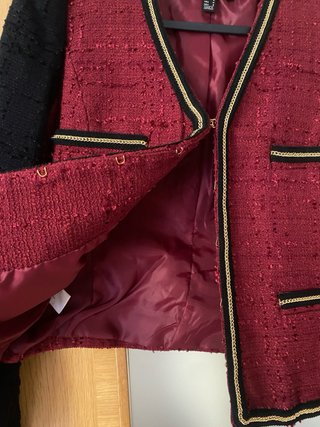 Blazer Tweed Mango Rojo y Negro Talla M/L
