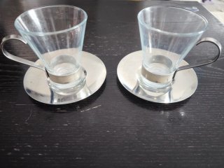 Juego 2 Tazas Acero y Cristal