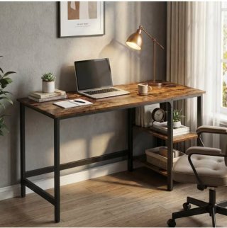 Escritorio Acero y Madera Marrón Negro