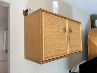 Conjunto 3 Muebles Madera Mimbre Cristal y mesita