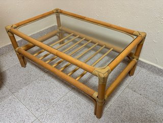 Conjunto 3 Muebles Madera Mimbre Cristal y mesita