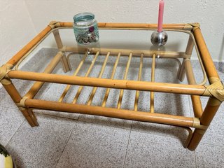 Conjunto 3 Muebles Madera Mimbre Cristal y mesita
