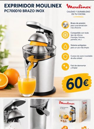 Exprimidor Moulinex Brazo Inox PC700D10 Nuevo