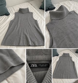 Chaleco Zara punto gris cuello alto Talla S