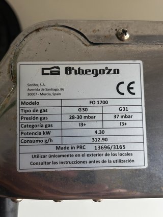 Hornillo Gas Orbegozo 1 Fuego Butano/Propano