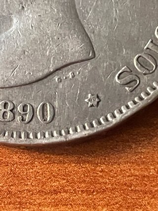 Moneda 5 Pesetas Alfonso XIII 1890 Plata.*90