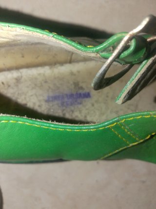 Zapato de payaso de cuero verde