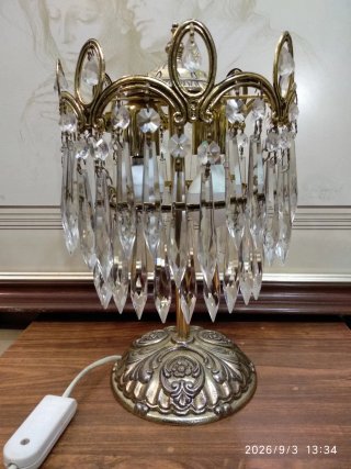Lámpara Mesa Vintage Imperio Cristal Metal