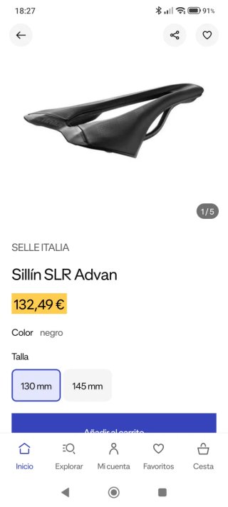 Sillín Selle Italia SLR Advance Negro 130mm