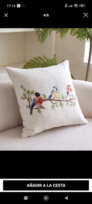 Cojines bordados con pájaros y manta de sofá