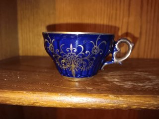 Juego de Café Porcelana Azul Cobalto y Plata
