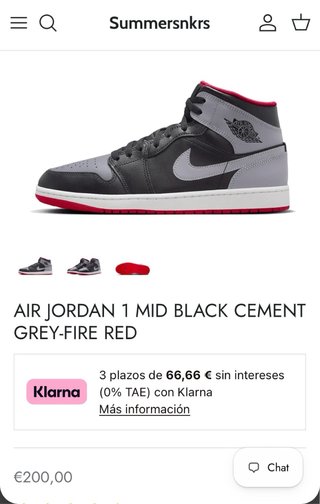 Jordan 1 Mid Black Cement Grey-Fire Red Talla 46