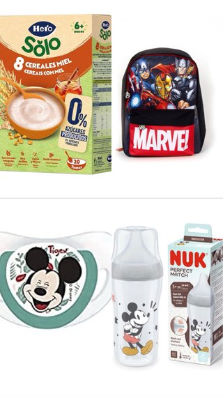 Pack Bebé: Mochila Marvel, Biberón Nuk chupetes